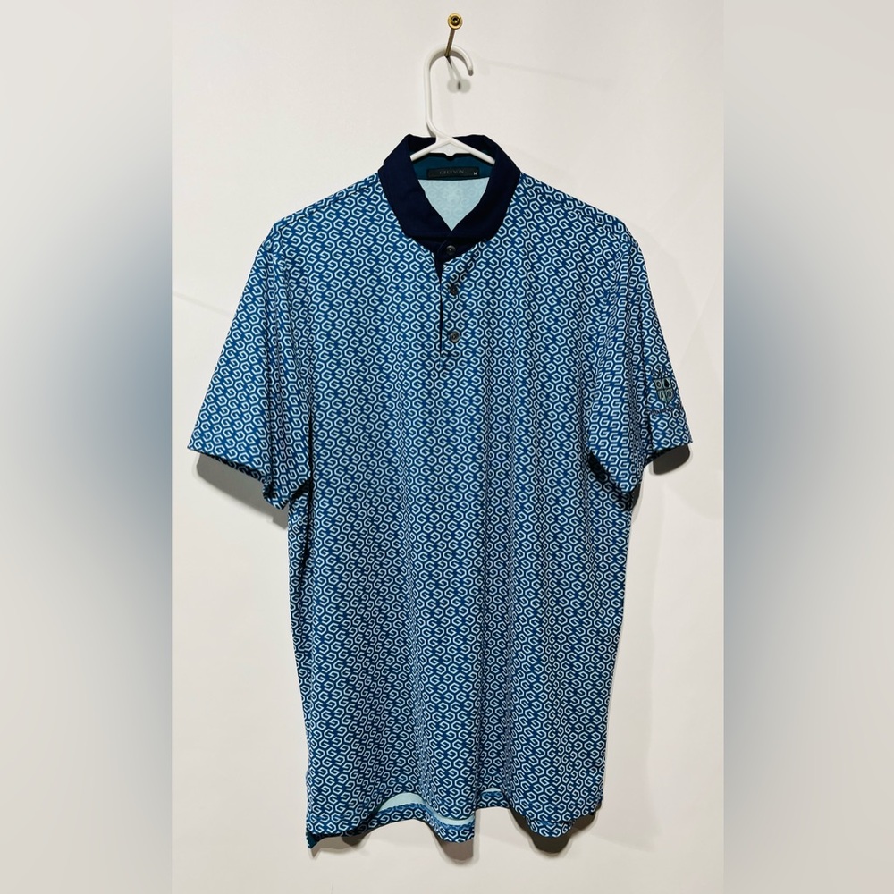 Greyson Blue Patterned Golf Polo Mens Size Medium (Arm Logo Warwick Hills)